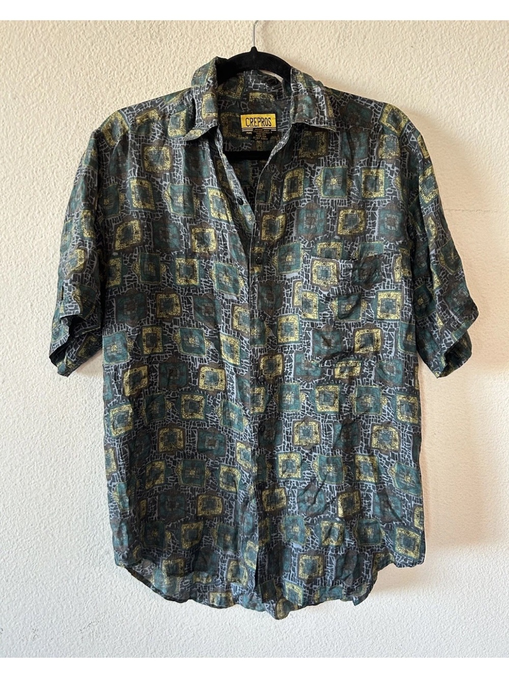 Vintage Crepros 100% Silk Shirt Mens S Geometric Abstract 90s Button Up AOP - Picture 14 of 14